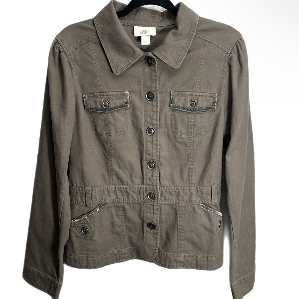 Ann Taylor Loft Women’s Size 14 Brown/ Grey Denim Jacket Button Down Closure